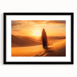 Framed desert landscape wall art in a sleek black frame, showcasing vibrant colors and intricate details, perfect for modern home decor.