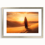Framed desert landscape wall art collection with a silver mat, showcasing vibrant hues of orange and blue, perfect for modern home decor.