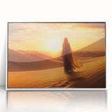 Framed acrylic wall art showcasing a desert landscape design, with vibrant colors and intricate details, displayed against a white backdrop for a modern touch.