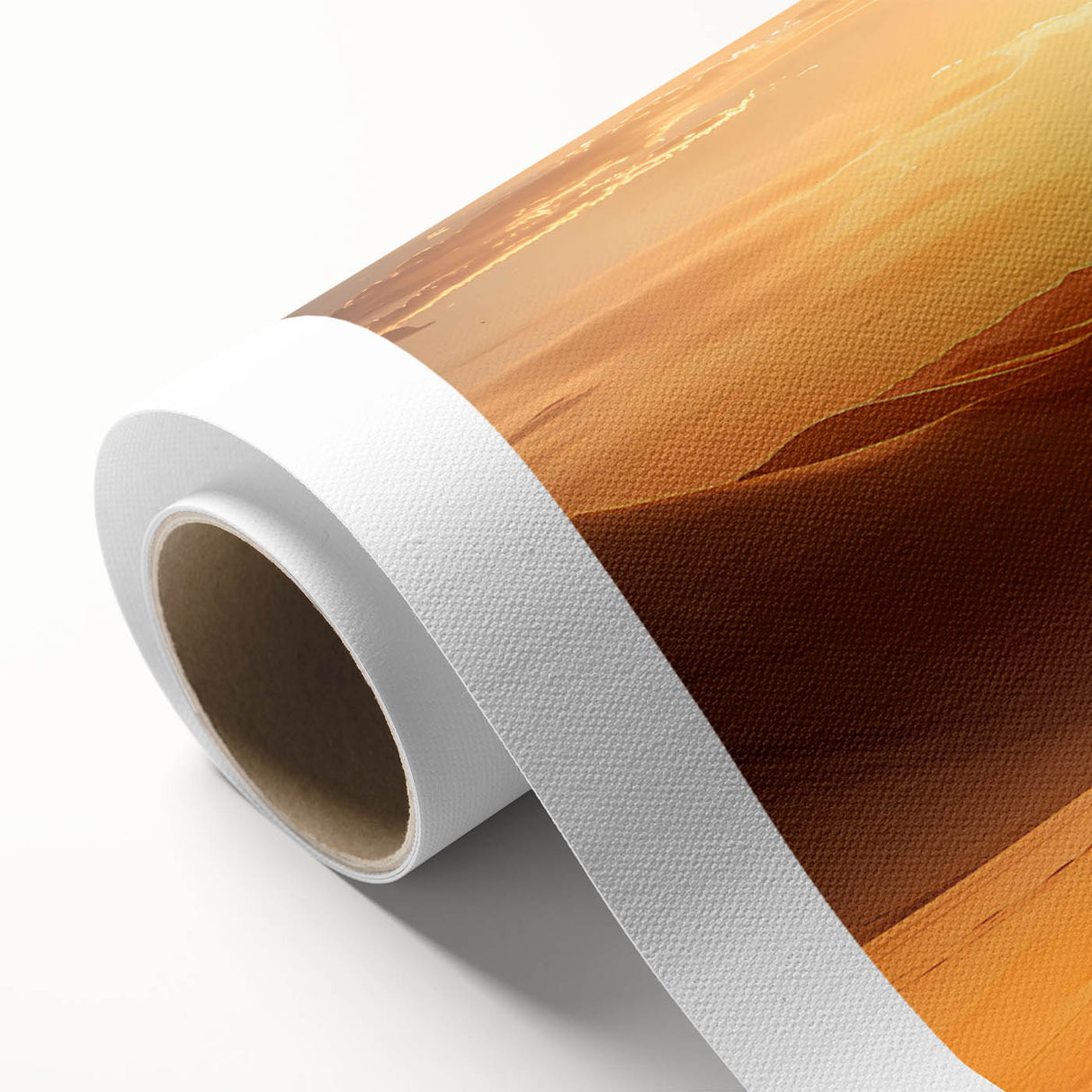 Desert landscape wall art design on rolled canvas, showcasing vibrant colors and intricate details, ideal for home decor or artistic displays, packaged securely.