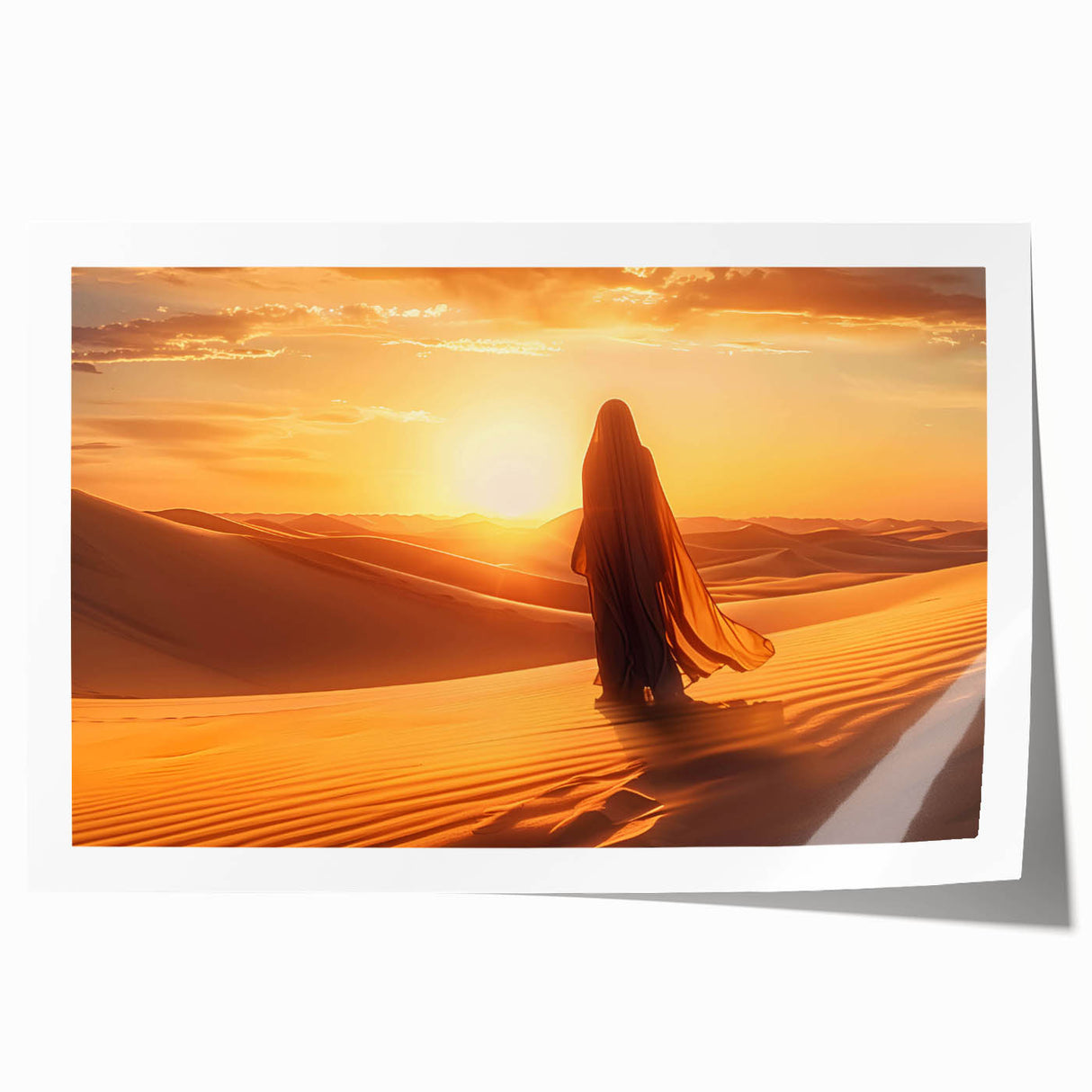 Desert landscape wall art print showcasing vibrant colors and detailed textures, rolled for easy transport and display, perfect for home decor enthusiasts.