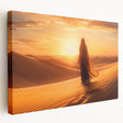 Stretched canvas wall art showcasing a vibrant desert landscape design, featuring warm hues of orange and yellow, perfect for modern home decor. The artwork captures the serene beauty of the desert, adding a touch of nature-inspired elegance to any space.