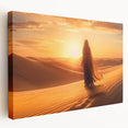 Stretched canvas wall art showcasing a vibrant desert landscape design, featuring warm hues of orange and yellow, perfect for modern home decor. The artwork captures the serene beauty of the desert, adding a touch of nature-inspired elegance to any space.