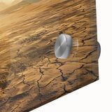 Close-up of a modern desert landscape wall art piece, showcasing vibrant colors and intricate details, printed on acrylic glass for a striking home decor accent.