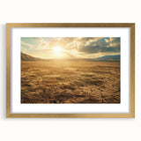 Desert landscape wall art collection featuring a gold-framed print with a mat, showcasing warm earthy tones and serene scenery, perfect for modern home decor.