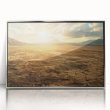 Framed acrylic wall art showcasing a desert landscape design in silver tones, perfect for modern decor. Ideal for enhancing living spaces with a touch of elegance.