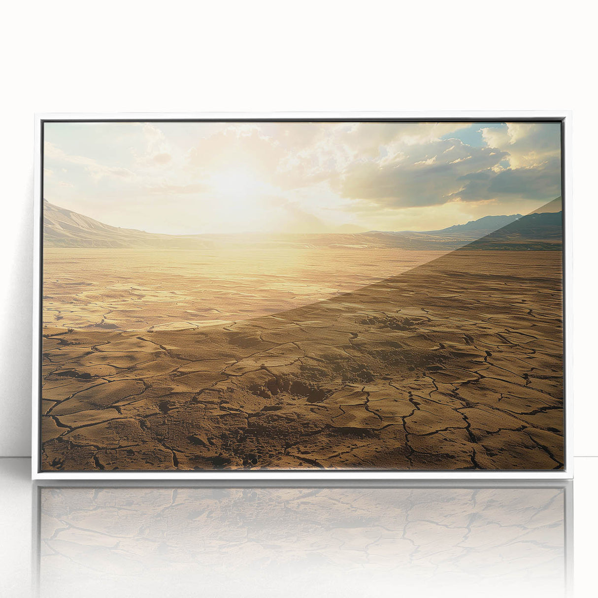 Framed acrylic wall art showcasing a stunning desert landscape design with warm colors, perfect for home decor. Ideal for adding a touch of elegance to any room.