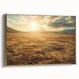Framed canvas wall art depicting a stunning desert landscape design with vibrant colors and intricate details, set against a gold frame for an elegant touch. Ideal for modern home decor.