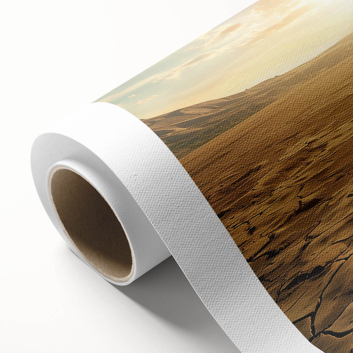 Desert landscape wall art collection on rolled canvas showcasing vibrant, warm tones and intricate details, ideal for enhancing modern home decor.