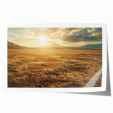 Desert landscape wall art print showcasing vibrant orange and yellow hues, featuring abstract cacti silhouettes on a textured canvas, ideal for home decor.