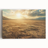 Vibrant stretched canvas wall art depicting a serene desert landscape with warm hues of orange and yellow, perfect for modern home decor. Ideal for enhancing living spaces.