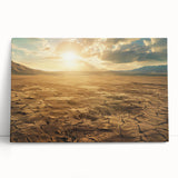 Desert landscape wall art collection featuring vibrant hues and intricate details on stretched canvas, leaning against a minimalist backdrop, perfect for modern decor.