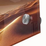 Close-up of a modern desert landscape wall art piece, showcasing vibrant colors and intricate details on acrylic glass, perfect for contemporary home decor.