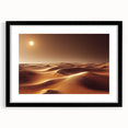 Framed black wall art showcasing a stunning desert landscape design, ideal for home decor, featuring warm earthy tones and a mat for enhanced presentation.