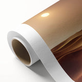 Colorful rolled canvas showcasing a vibrant desert landscape design, featuring warm hues of orange and yellow, ideal for home decor or art enthusiasts.