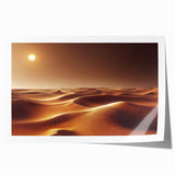 Desert landscape wall art print showcasing vibrant hues of orange and red, highlighting the serene beauty of arid terrain, ideal for modern home decor.