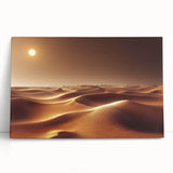 Desert landscape wall art collection featuring vibrant hues of orange and blue on stretched canvas, leaning against a neutral wall for a modern decor touch.