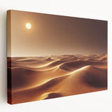 Desert landscape wall art collection on stretched canvas, showcasing vibrant hues of orange and yellow, ideal for modern home decor. Elegant side view highlights textured finish and artistic detail.