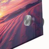 Close-up of a vibrant desert landscape wall art piece, showcasing acrylic glass with rich colors and intricate details, perfect for modern home decor.