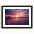 Framed landscape wall art collection showcasing a stunning desert scene with warm earth tones, presented in a sleek black frame with a white mat.