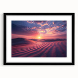 Framed landscape wall art collection showcasing a stunning desert scene with warm earth tones, presented in a sleek black frame with a white mat.