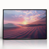 Framed acrylic wall art showcasing a stunning desert landscape design with vibrant colors, set in a sleek black frame, ideal for modern home décor.