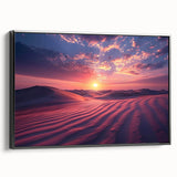 Framed canvas wall art showcasing a desert landscape design, featuring warm earthy tones and intricate details, presented in a black frame for modern decor.