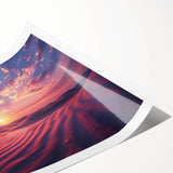 Desert landscape wall art print showcasing vibrant hues of orange and blue, rolled for easy shipping in a protective cardboard tube, perfect for home decor.