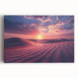 Stretched canvas wall art showcasing a vibrant desert landscape design, featuring warm hues of orange and yellow, ideal for home decor in modern interiors.