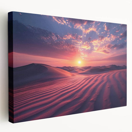Stretched canvas wall art showcasing a vibrant desert landscape design, featuring warm earth tones and detailed textures, ideal for home decor.