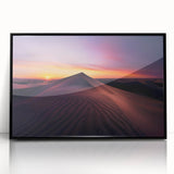 Framed acrylic wall art showcasing a vibrant desert landscape design, featuring warm hues of orange and yellow, perfect for modern home decor.