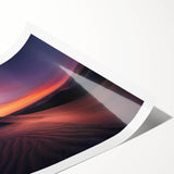 Desert landscape wall art print showcasing vibrant hues of orange and yellow with sweeping sand dunes, elegantly rolled and ready for display in home décor.