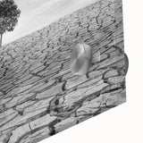 Close-up of a vibrant desert landscape wall art print featuring warm tones of orange and yellow, designed with acrylic glass for a modern aesthetic, perfect for home decor.