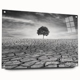 Desert landscape wall art collection displayed in acrylic glass, featuring vibrant colors and intricate details, showcasing a serene side view with decorative pins.