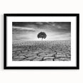 Framed wall art display featuring a stunning desert landscape design, with a black mat and sleek frame, perfect for modern home decor or office aesthetics.