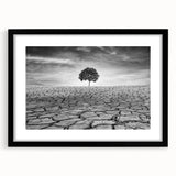 Framed wall art display featuring a stunning desert landscape design, with a black mat and sleek frame, perfect for modern home decor or office aesthetics.