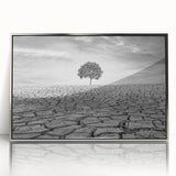 Framed acrylic wall art showcasing a stunning desert landscape design in silver tones, ideal for modern home decor and enhancing interior aesthetics.