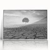 Framed acrylic wall art showcasing a desert landscape design, featuring vibrant earthy tones and intricate details, perfect for modern home decor.