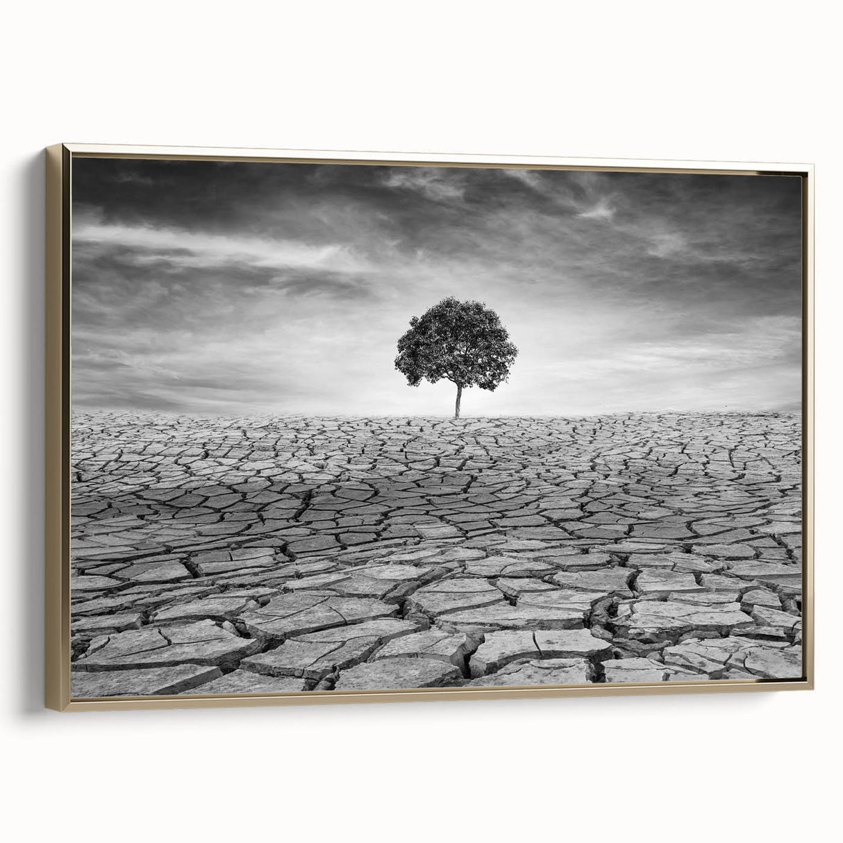 Framed canvas wall art showcasing a stunning desert landscape design, adorned with golden accents, viewed from the side, perfect for modern home decor.