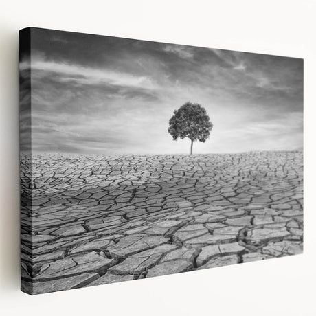 Stretched canvas wall art showcasing a striking desert landscape design with warm earthy tones, perfect for enhancing modern home decor aesthetics.