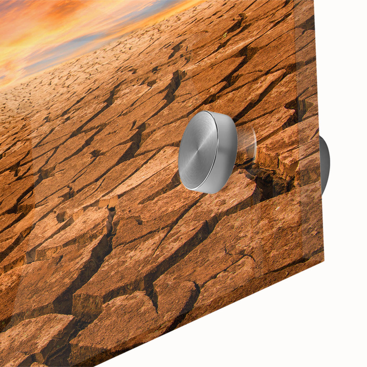 Close-up of a vibrant desert landscape wall art piece featuring warm earth tones, showcasing intricate details and textures, perfect for modern home decor.