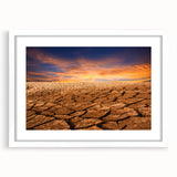 Framed wall art featuring a stunning desert landscape design with warm tones, set in a sleek white mat, perfect for enhancing modern decor.