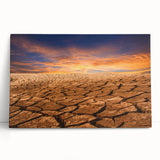 Desert landscape wall art collection on stretched canvas, showcasing vibrant hues of orange and yellow with abstract patterns, ideal for modern home decor.