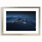 Framed wall art from the Dunes Design collection, showcasing serene desert landscapes in soft beige and gold tones, with a sleek silver frame and white matting.