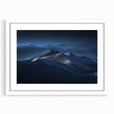 Framed wall art showcasing a serene desert landscape with golden sand dunes, featuring a white mat and elegant frame, perfect for home decor enhancement.