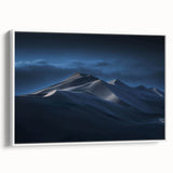 Framed canvas wall art featuring a serene desert landscape with golden dunes and a soft blue sky, ideal for modern home decor and aesthetic enhancement.