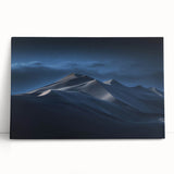Stretched canvas artwork showcasing a serene desert landscape with golden dunes and a vibrant sunset, perfect for enhancing modern home decor.