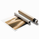 Vibrant rolled canvas print showcasing a stunning desert landscape with golden dunes and a dramatic sunset, perfect for enhancing home decor and creating a serene atmosphere.