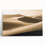Stretched canvas wall art showcasing a serene desert dune landscape at sunset, featuring warm golden hues and gentle shadows, ideal for home decor and tranquility.
