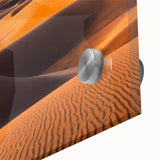 Close-up of an acrylic glass wall art piece showcasing vibrant desert dunes design, highlighting intricate textures and warm earth tones, perfect for modern decor.
